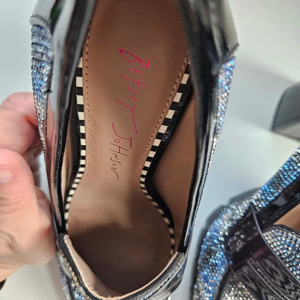 Rhinestone Heel Loafers Platform Block Plaid 6.5 Glam Sparkle Maximalist Party